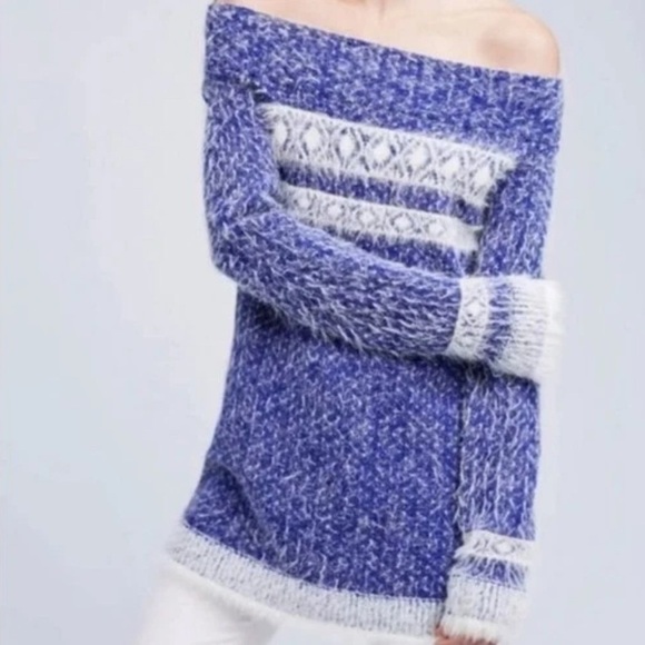 Anthropologie Sweaters - Anthropologie Sleeping On Snow Faroe Off Shoulder Sweater Blue Small